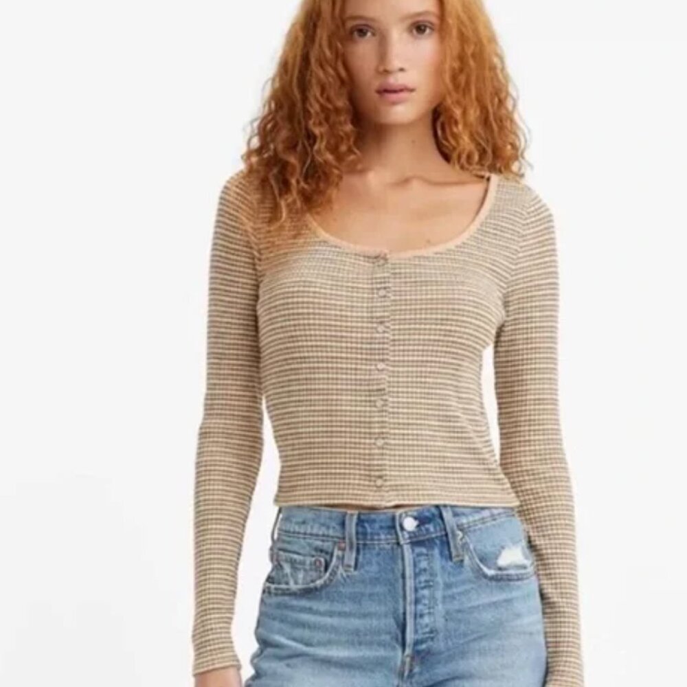 Levi’s Long Sleeve Button Front Top Size M Cotton Blend Y2K Cottagecore Western